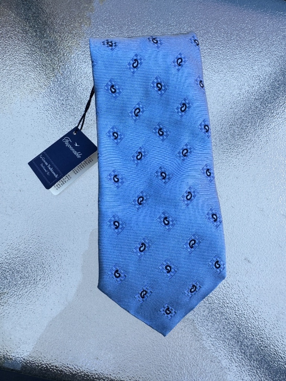Made in Italy Faconnable Tie Men's Necktie Blue Paisley 100% Silk  NEW w/ Tags